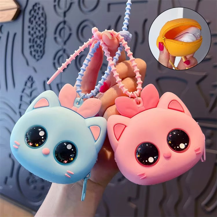 Silicone Cute Cat Coin Purse Keychain